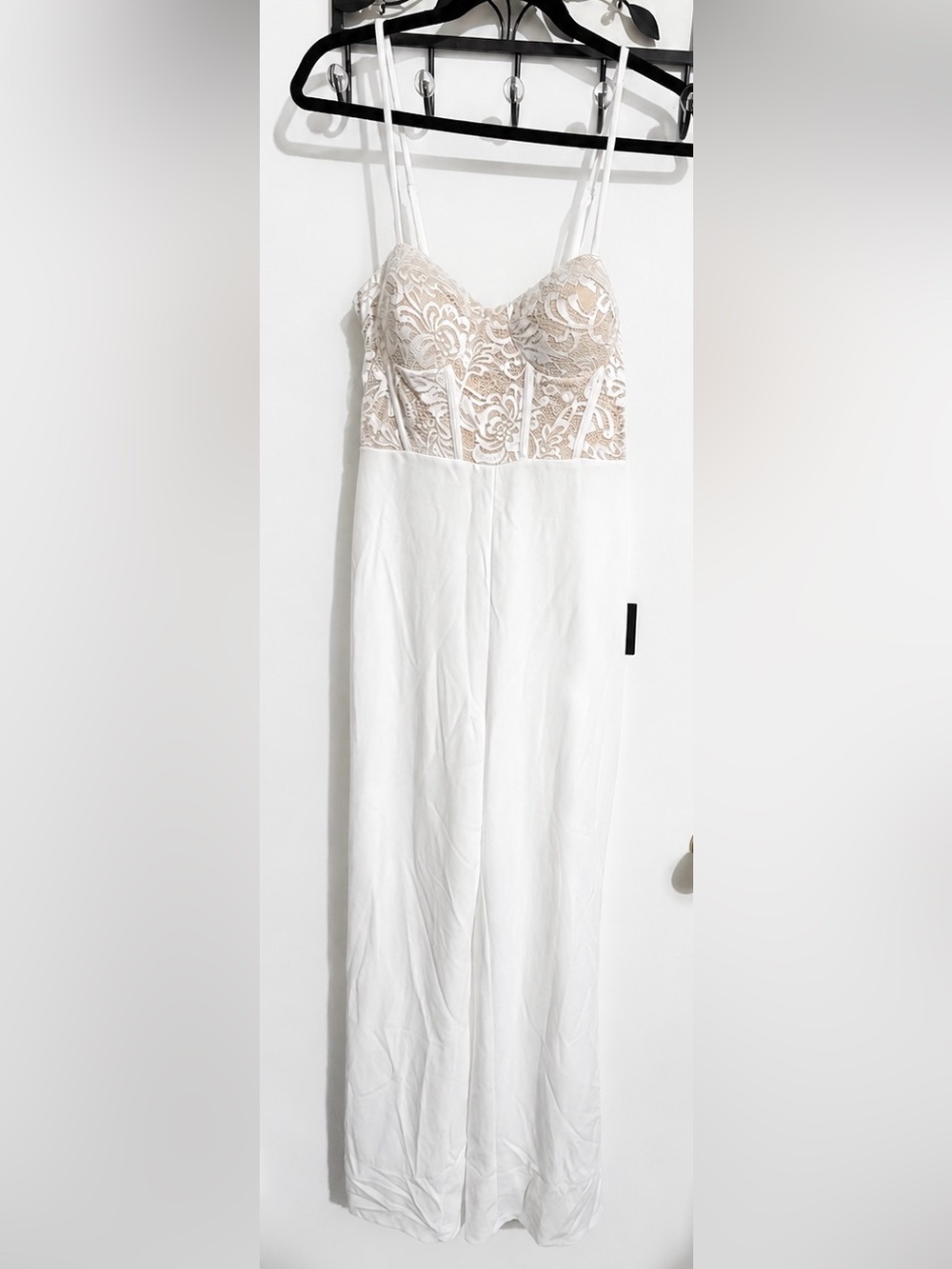Lulus Eloquently Enticing White & Beige Lace Bustier Jumpsuit – Size Medium